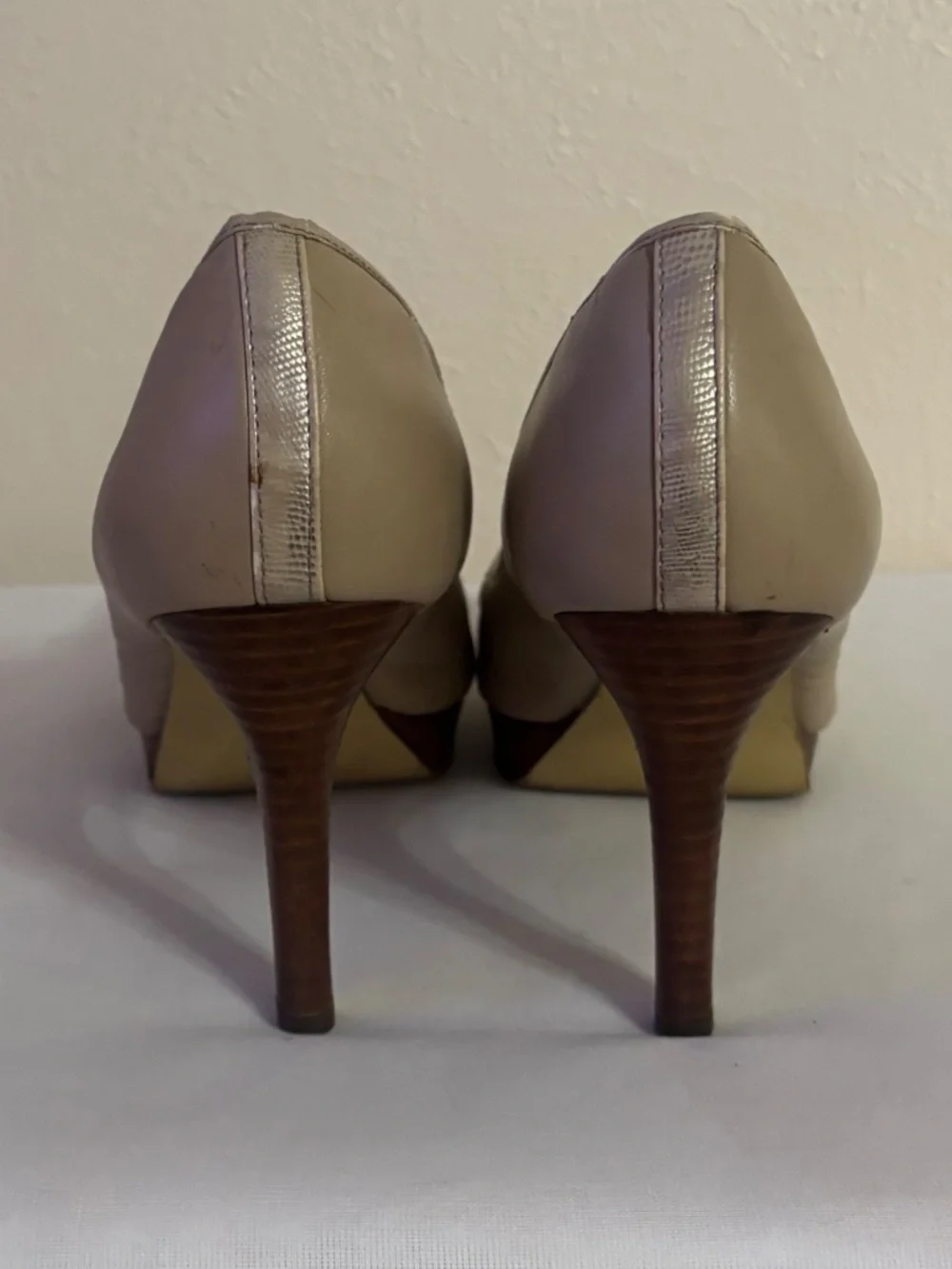 Alfani Pacific Nude Leather Gold-Tone Peep Toe Heel - 9.5